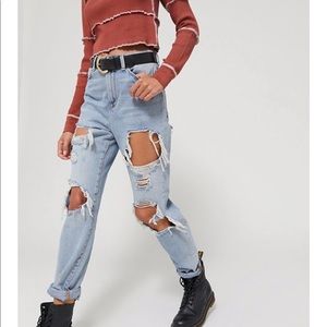 BDG High-Waisted Mom Jean - Destroyed Light Wash